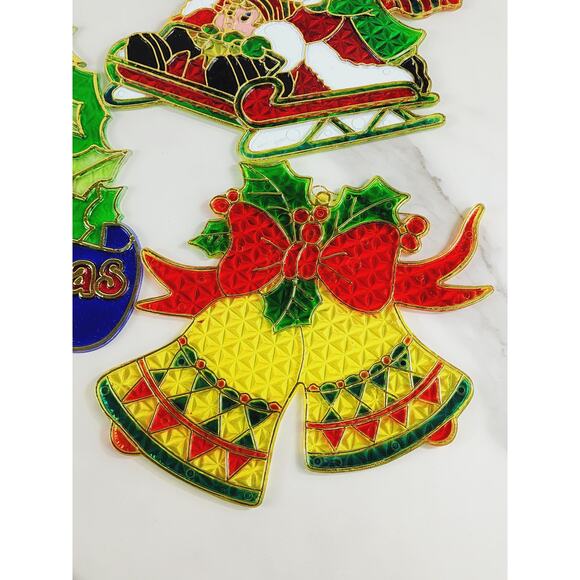 Christmas Sun Catcher Window Plaque 90s Plastic Large Stained Glass Style x7 Vtg - Picture 8 of 16